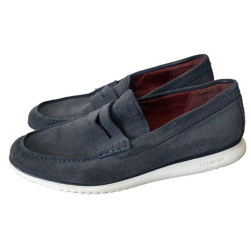 Cole Haan ZeroGrand Penny Loafers Navy Nubuck Leather Size 11.5 M Preppy Casual